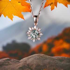 Collier en agate verte véritable, vintage, rond, plaqué or rose 14 carats, pendentif de mariée en argent 925 - Product Image 6