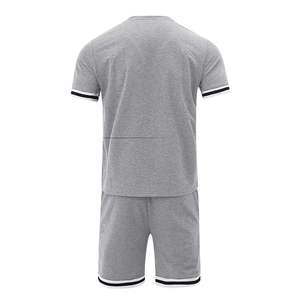 Conjunto de Camiseta y Pantalones Cortos de Punto Gris para Hombre, Estilo Casual de Verano, con Ribete en Contraste, Ropa Deportiva de Algodón, Servicio OEM al por Mayor - Product Image 2