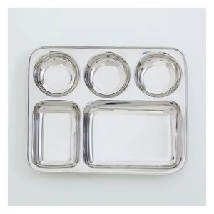 Assiette rectangulaire Thali en acier inoxydable à 5 compartiments, faite à la main pour adultes et enfants, idéale pour les hôpitaux et la maison - Product Image 4