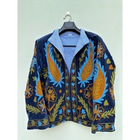 Veste bomber en velours de coton écologique tricotée et brodée à la main, col mandarin, manches longues, motif floral, courte, automne-hiver
