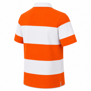 Chemise décontractée pour homme en toile 100 % coton, rayures orange et blanches, coupe régulière, manches courtes, design color block tricoté, écologique - Product Image 4