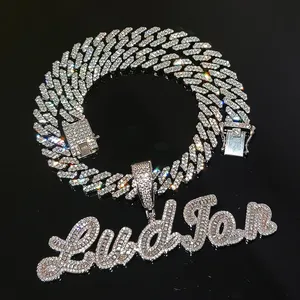 Bijoux fins, collier pendentif chaîne cubaine en or massif 10KT avec diamants moissanite, avec breloques en diamants - Product Image 1