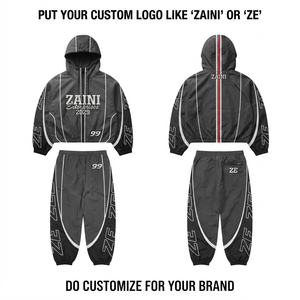 Chaqueta Cortavientos ZAINI ZI-318 de Poliéster Taslan Premium de 210 GSM, Transpirable, con Paneles Negros y Grises, Capucha, Logotipo Personalizado, OEM, ODM, para Hombre - Product Image 1
