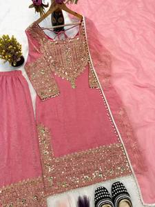 Indian Ethnic Silk Stitched Georgette Heavy Embroidery Kurta/<b>Kurti</b> Women Party Occasion Quick Dry Moisture Wicking Winter Summer - Product Image 5