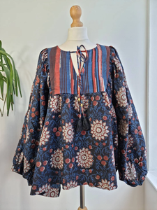 Chemise bohème en coton pur de haute qualité, motif floral terreux, été, confortable, décontractée, débardeur, maman, design indien Bagru Block - Product Image 2