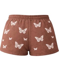 Shorts pour femmes personnalisés à imprimé papillon marron, en molleton de coton, décontractés, d'été, avec cordon de serrage à la taille, fabricant sur mesure, vêtements en gros - Product Image 6