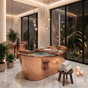 Baignoire en cuivre de luxe moderne avec un design élégant et autoportant |   Finition en cuivre artisanale de qualité supérieure pour salles de bain inspirées des spas - Product Image 5