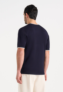 Color Contrast Stitches Knitted Polyester Heavy Long Sleeve Men's Unisex Drop Shoulder Summer Ringer Tee Customized Color <b>Logo</b> - Product Image 6