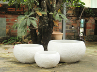 Set Pot Bunga Bulat Beton Modern untuk Taman Luar Ruangan & Rumah, Ramah Lingkungan, Desain Minimalis, Pasokan Grosir