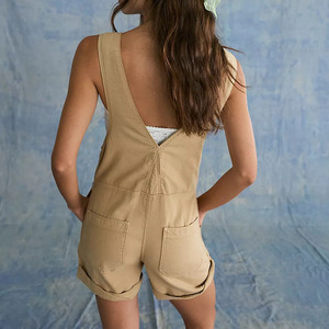 Casual Summer Style Women's High Waist Denim Overalls <b>Jumpsuit</b> Solid Color Loose Fit Breathable Cotton <b>With</b> Zippers <b>Jumpsuit</b> - Product Image 4