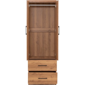 Armario Moderno de Tablero Laminado con Acabado Roble Natural, Armario para Ropa con Dos Puertas de Almacenamiento y Cajones Dobles en la Parte Inferior para Dormitorio - Product Image 3