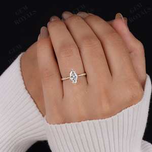 Bague solitaire en or massif 14 carats pour femme, avec diamant de laboratoire certifié IGI 2,02 carats taille marquise et bande ondulée, idéale pour les mariages – Cadeau surprise - Product Image 3