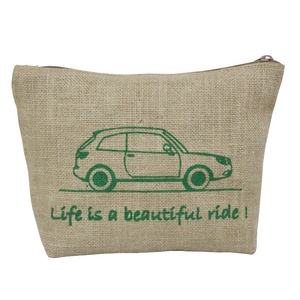 Sacs cosmétiques en jute unisexe en gros avec logo personnalisable, pochette de maquillage en toile de jute naturelle réutilisable avec fermeture éclair, motif de personnage tendance - Product Image 2