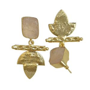 Boucles d'oreilles pendantes bohèmes plaquées or avec quartz rose en forme de plante, bijoux unisexes classiques vintage pour anniversaire - Product Image 5
