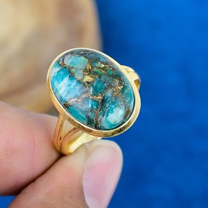 Bague en amazonite verte naturelle ovale, or 18 carats micro-plaqué sur argent sterling 925 - Product Image 1