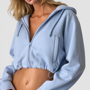 Sudadera corta con cremallera para mujer, logotipo personalizado, manga larga, sudadera corta de moda, OEM, ODM, sudadera de moda al por mayor para mujer - Product Image 1
