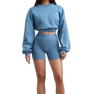 Nouvel ensemble décontracté 2 pièces pour femme : crop top à capuche et short, style urbain tendance - Product Image 6
