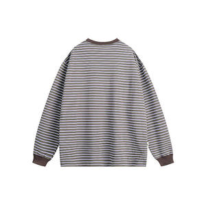 Pull pour homme en tricot à col rond avec broderie rayée contrastée, 95% coton, écologique, séchage rapide, anti-boulochage, 200g, décontracté, ODM - Product Image 5