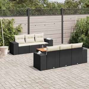 Set Divano da Giardino Nero con Cuscini Crema, in Rattan PE Resistente ai Raggi UV, Arredamento da Esterno dal Design Contemporaneo, Impermeabile - Product Image 1