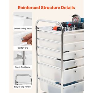 Chariot roulant avec 12 tiroirs, organisateur de rangement mobile à double rangée, cadre en acier chromé, roulettes universelles pour la cuisine - Product Image 5