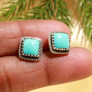 Natural <b>Turquoise</b> Cabochon Gemstone Silver Pendant <b>Stud</b> <b>Earrings</b> Women's Sterling Silver Jewelry for Weddings - Product Image 1