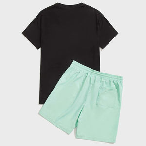 Ensemble deux pièces pour homme, été, t-shirt et short, tissu respirant 100% coton, mode décontractée pour l'extérieur et la maison - Product Image 2