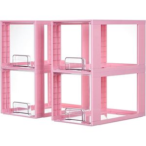 4 Pack Pink Acrylic <b>Storage</b> <b>Drawers</b> Large Stackable Undersink Organizers for Bathroom Closet Easy Assembly <b>Plastic</b> BI - Product Image 1