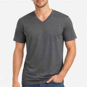 Camiseta de Algodón con Cuello en V para Hombre, Precio de Fábrica al por Mayor, Impresión de Logotipo Personalizado, Camisetas Básicas Lisas con Cuello en V para Hombre, Tallas Grandes - Product Image 4