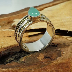 Bague tournante bicolore en calcédoine aqua, en argent sterling 925, avec pierre précieuse en forme de poire, bijoux de méditation, fournisseur en gros, usine - Product Image 3