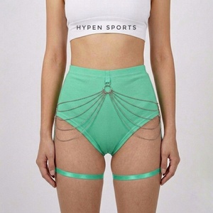 Pantalones cortos estilo panty para mujer, de lona, ajustados, de poliéster/algodón, de cintura media, con cadena, sexys, para gimnasio, deportes, fiesta - Product Image 6