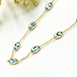 Natural Aquamarine Gemstone Bracelet in <b>Solid</b> 18k Yellow <b>Gold</b> Rose <b>Gold</b> Plated Handmade Jewelry for Women & Girls Gift - Product Image 3