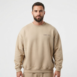 Sweat-shirt à col rond pour homme, surdimensionné, avec épaules tombantes, en molleton de coton, pull décontracté, ample, tendance, couleur beige, sweat-shirt pour homme - Product Image 5