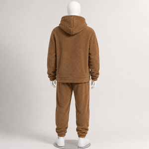 Ensemble sweat à capuche oversize et pantalon de jogging en polaire sherpa pour homme, style décontracté unisexe, vêtements d'hiver, design tricoté Teddy ample, vente en gros - Product Image 5