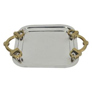 Pewter Antique <b>Tray</b> With <b>Gold</b> Horse Bit Handle Decorative <b>Serving</b> <b>Trays</b> For Wedding Events - Product Image 5