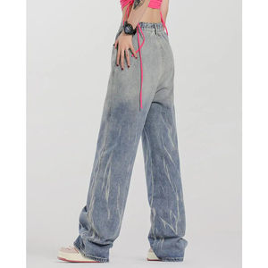 Pantalones Vaqueros de Mezclilla Lavada para Hombre, Personalizados, de Alta Calidad, Corte Holgado, Estilo Urbano, Cintura Media - Product Image 2