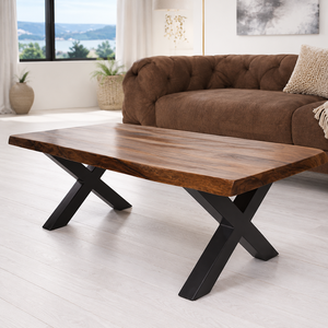 Modern Wooden <b>Coffee</b> <b>Table</b> With Black X <b>Legs</b> Natural Grain Finish <b>For</b> Stylish Living Room Home Decor Furniture - Product Image 3