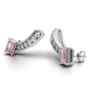 IGI Certified Lab Grown <b>Diamond</b> Pink Emerald Cut Curved Drop <b>Earrings</b> in 18K Gold | Luxury Fine Jewelry - Product Image 2