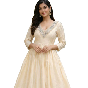 Conjunto de Vestido/Kurti Elegante de Georgette de Seda Bordado Multicolor para Madre e Hija, Largo Regular, Precio al por Mayor para Bodas - Product Image 1