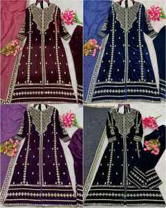 BLOSSOM FABRIC - Conjunto de Fiesta para Mujer, Diseño Pakistaní, Top de Terciopelo con Dupatta, Bordado Intenso, Parte Inferior Completamente Cosida, Patrones Elegantes 4 - Product Image 6