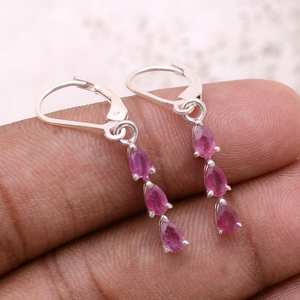 Ruby Pear Drop <b>Earrings</b> 925 Sterling <b>Silver</b> Handmade Gemstone Jewelry Elegant Gift For Women Fashion <b>Earrings</b> - Product Image 5
