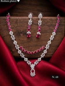 <b>Silver</b> Plated Brass Women's Bridal Set <b>Choker</b> Necklace Drop Earrings Tikka Ethnic Zircon Trendy Wedding Engagement Anniversary - Product Image 1