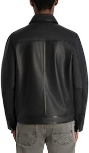 Blouson moto en cuir noir pour homme, fermeture éclair sur le devant, col rabattable, coupe classique, couleur unie, vêtement d'extérieur décontracté, idéal pour l'automne - Product Image 2