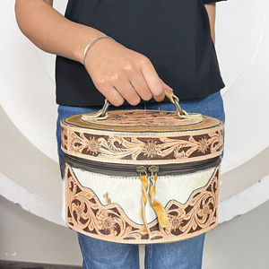 OEM ODM Classic Jewelry <b>Box</b> Set Floral Pattern Tooled Cowhide Leather <b>Makeup</b> Organizer Travel Vanity Case Gift Storage <b>Box</b> Set - Product Image 5