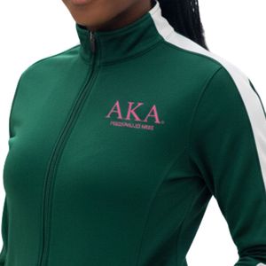 Green Women Full Zip Track <b>Jacket</b> with <b>Pink</b> Embroidered Logo Long Sleeve Athletic Casual Sports Outerwear Comfortable Fashion - Product Image 5