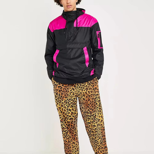 Men's Hooded Half Zip <b>Windbreaker</b> Jacket <b>Black</b> Pink Color Blocking Sporty Style Polyester Windproof Autumn Wear - Product Image 2