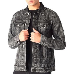 Men's Eco-friendly Stonewashed Denim Jacket Genuine Leather Shell <b>Covered</b> <b>Button</b> Closure Regular Fit Turn-down Collar Casual - Product Image 1