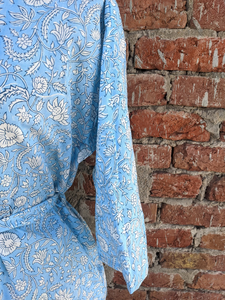 Unisex Hand Block Printed Cotton <b>Kimono</b> Breathable Indian Flower Dressing for <b>Beach</b> Cover Drawstring Robe Closure for Women - Product Image 2