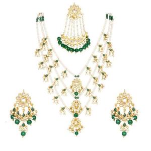 Indian Stylish Layered Pearl Rani Haar Long Kundan Necklace Zircon Alloy Jewellery Set Wedding Engagement Party Gift Hiphop Gold - Product Image 1