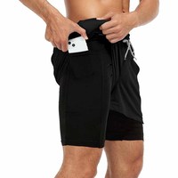 Shorts de course à séchage rapide 2 en 1 pour hommes, shorts de sport avec doublure de compression et poches zippées