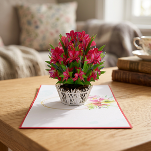 Tarjeta Pop-up 3D Personalizable de Papel de Hanoi Cortada con Láser, Estilo Amaryllis Rojo, para Acción de Gracias y Año Nuevo, Hecha a Mano por Viet-craft - Product Image 3
